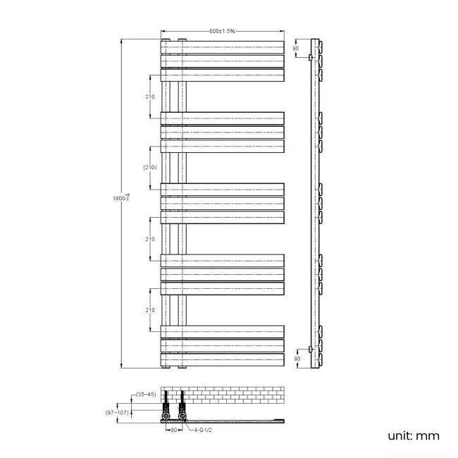 Seville Electric Brushed Copper Designer Flat Panel Heated Towel Rail 1600x600mm