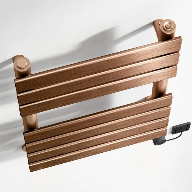 Santorini Electric Brushed Copper Flat Panel Heated Towel Rail 650x400mm