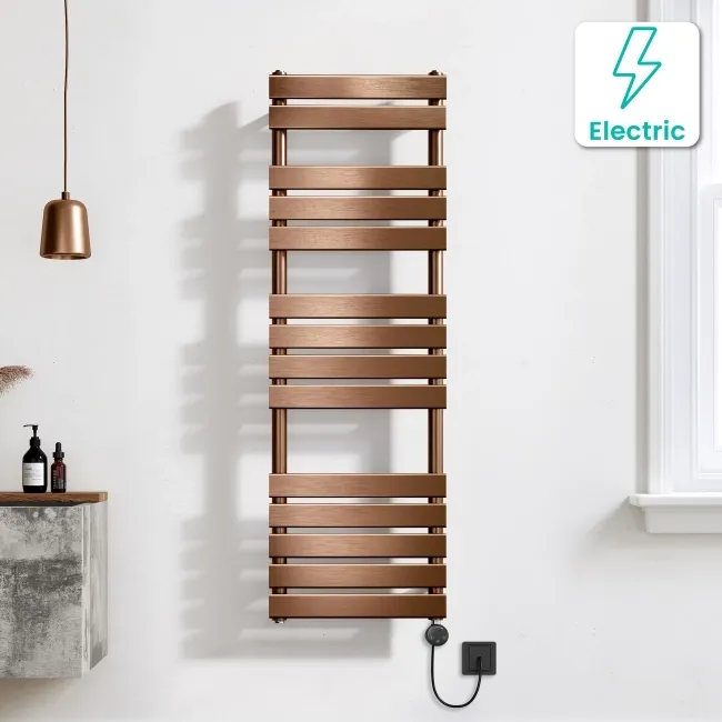 Santorini Electric Brushed Copper Flat Panel Heated Towel Rail 1400x450mm