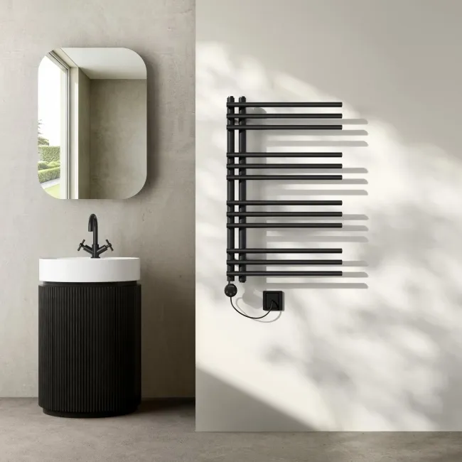 Cannes Electric Matt Black Designer Heated Towel Rail 800x450mm