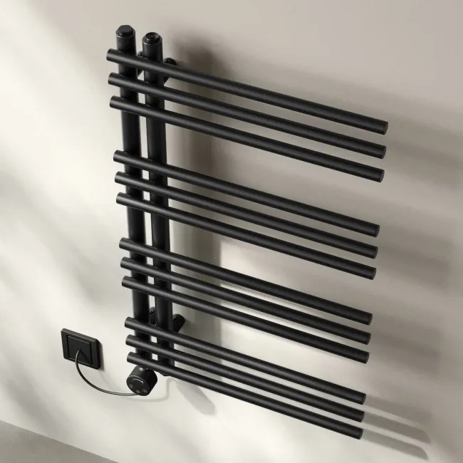 Cannes Electric Matt Black Designer Heated Towel Rail 800x450mm