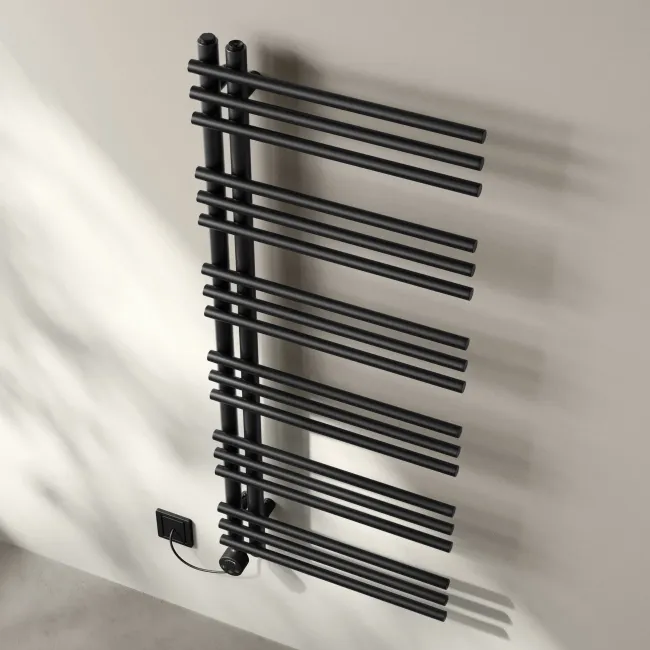 Cannes Electric Matt Black Designer Heated Towel Rail 1200x500mm
