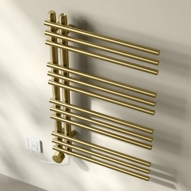 Cannes Electric Brushed Brass Designer Heated Towel Rail 800x450mm