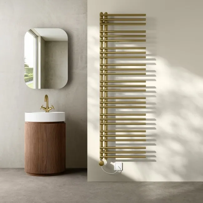 Cannes Electric Brushed Brass Designer Heated Towel Rail 1600x500mm