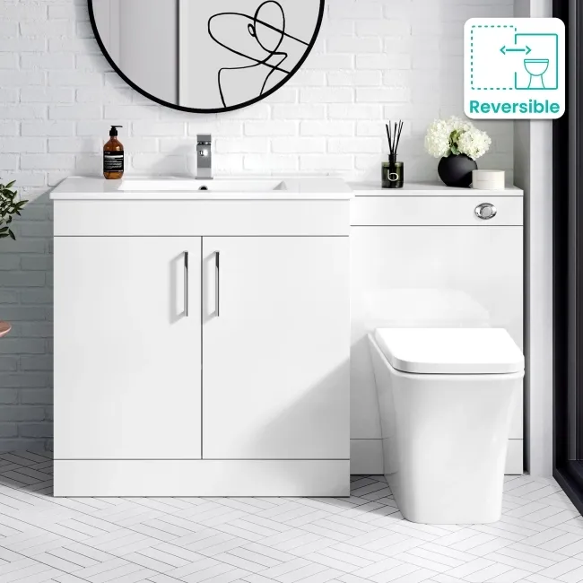 Mersey Gloss White Combination Vanity Basin and Houston Toilet 1300mm