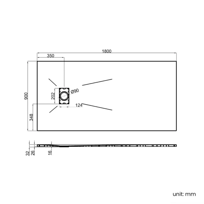 Berlin Rectangular Matt White Slate Effect SMC Composite Shower Tray 1800x900mm