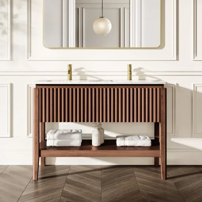 Maru Walnut Carrara Marble Vanity Unit & Undermount Basin 1200mm