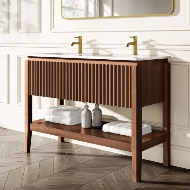 Maru Walnut Carrara Marble Vanity Unit & Undermount Basin 1200mm
