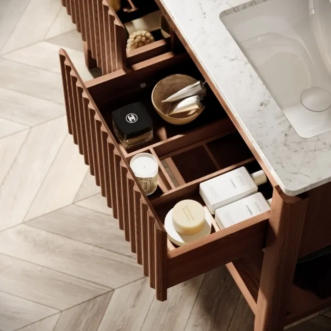 Maru Walnut Carrara Marble Vanity Unit & Undermount Basin 1200mm