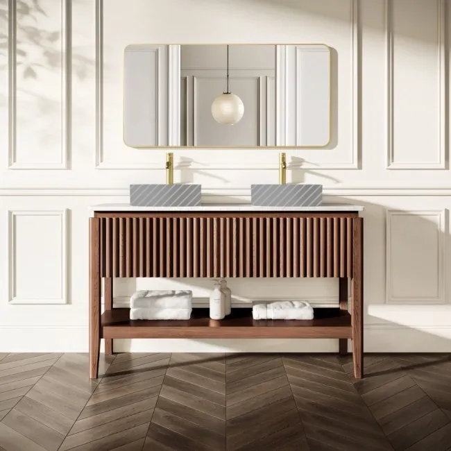 Maru Walnut Wood Grain Vanity Cabinet 1400mm with Carrara Marble Top - Basin Not Included