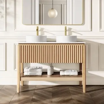 Maru Oak Wood Grain Vanity Cabinet 1200mm with Carrara Marble Top - Basin Not Included