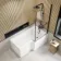 L Shaped 1600 Shower Bath with Front Panel & 6mm Matt Black Easy Clean Screen with Rail - Right Handed