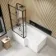 L Shaped 1500 Shower Bath with Front Panel & 6mm Easy Clean Matt Black Grid Bath Screen - Left Handed