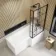 L Shaped 1700 Shower Bath with Front Panel & 6mm Easy Clean Matt Black Grid Bath Screen - Right Handed