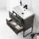 Elba Charcoal Elm Wall Hung Basin Drawer Vanity 600mm with Matt Black Stand