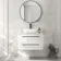 Omaha Gloss White Wall Hung Drawer Vanity with Marble Top & Curved Counter Top Basin 800mm - Black Accents