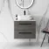 Elba Charcoal Elm Wall Hung Drawer Vanity with Marble Top & Curved Counter Top Basin 600mm - Black Accents