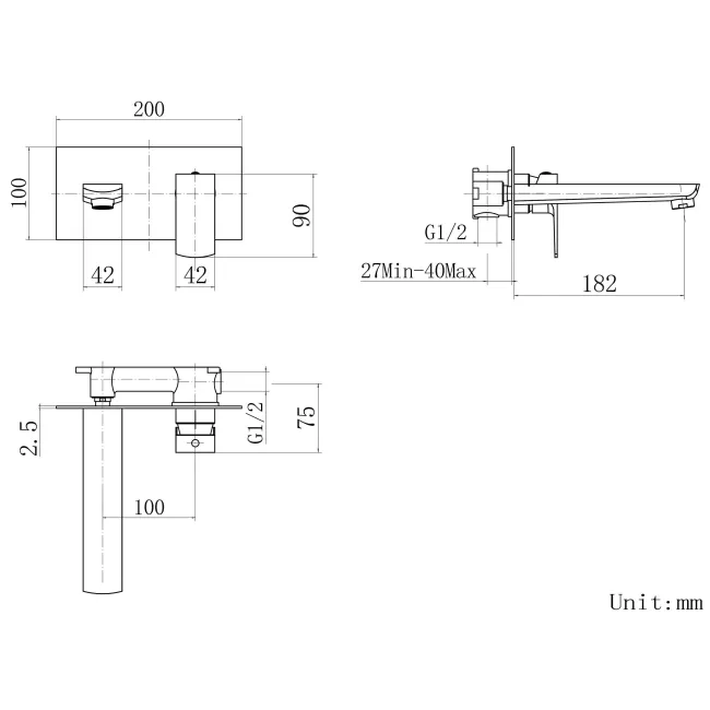 Soar Matt Black Wall Mounted Basin Mixer Tap