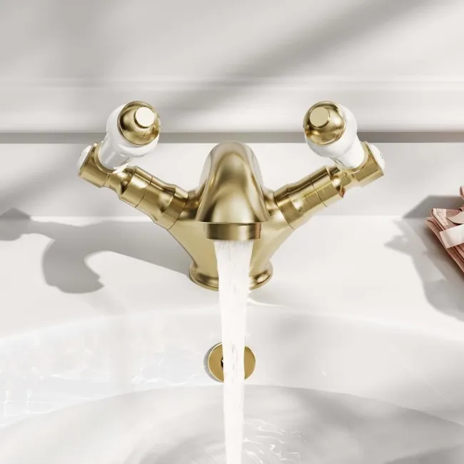 Cherwell Traditional Brushed Brass Basin Mixer Tap