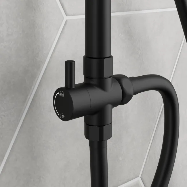 Lismore Round Matt Black Shower Riser Kit