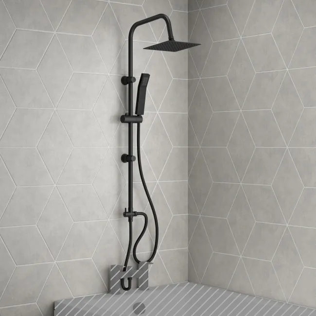 Lismore Square Matt Black Shower Riser Kit