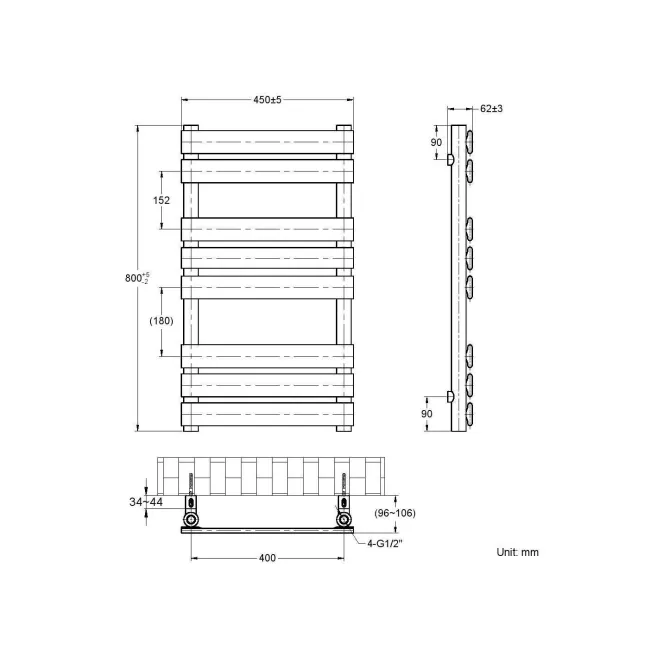 Santorini Matt Black Flat Panel Heated Towel Rail 800x450mm