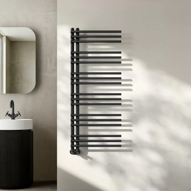 Cannes Matt Black Designer Heated Towel Rail 1200x500mm