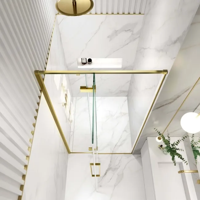 Helsinki Brushed Brass Premium Easy Clean 8mm Hinged Shower Door 1100mm