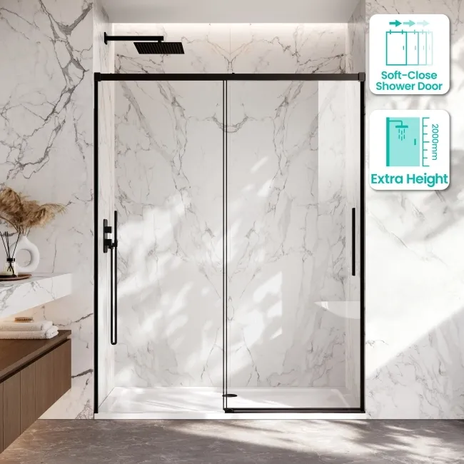 Lisbon Matt Black 8mm Soft-Closing Sliding Shower Door 1500mm