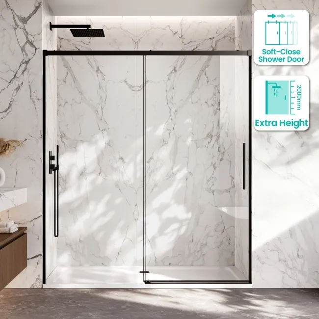 Lisbon Matt Black 8mm Soft-Closing Sliding Shower Door 1800mm