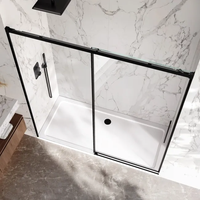 Lisbon Matt Black 8mm Soft-Closing Sliding Shower Door 1800mm