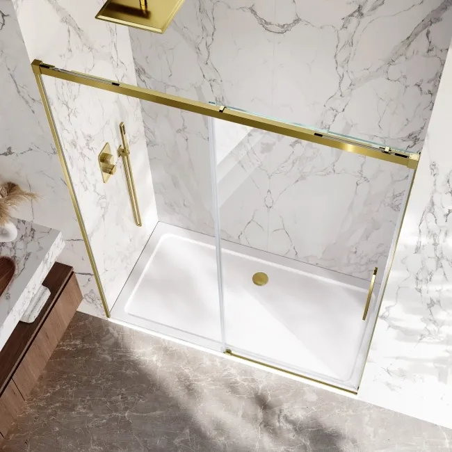 Lisbon Brushed Brass 8mm Soft-Closing Sliding Shower Door 1600mm