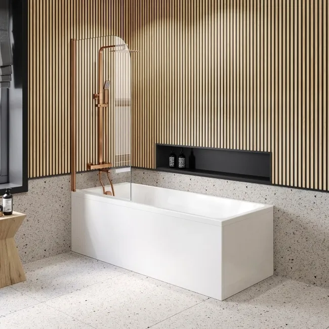 Linz Easy Clean 6mm Brushed Copper Bath Screen - 800mm