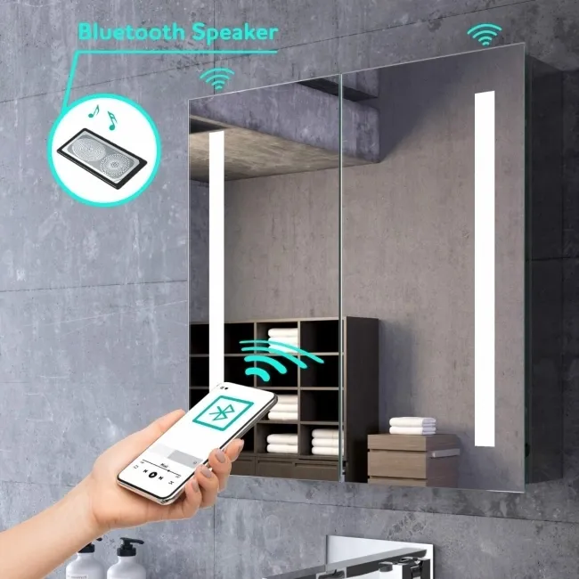 Emielia Illuminated LED Mirror Cabinet With BLUETOOTH Speaker 600x600mm