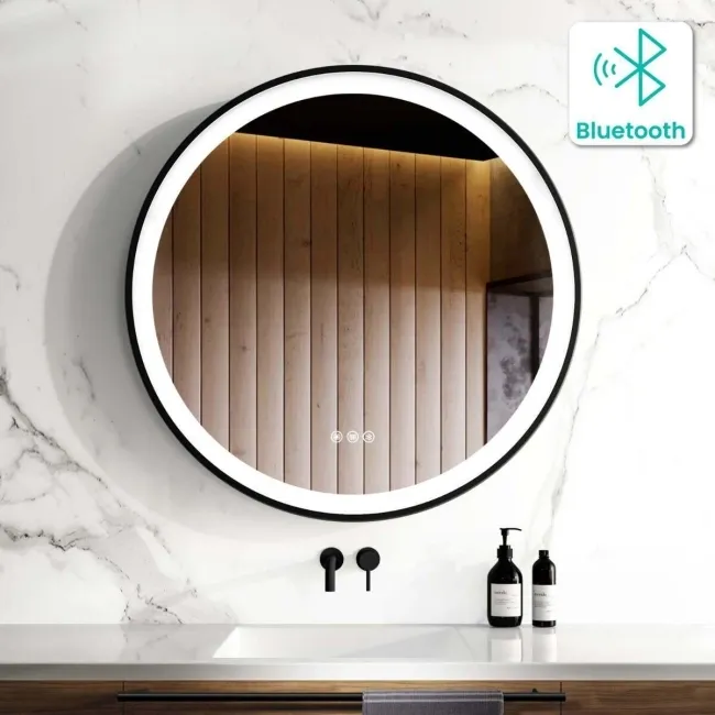 Mollie Black Framed Round Illuminated LED Mirror With BLUETOOTH Speaker 800mm