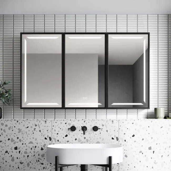 Mia Black Framed Illuminated LED Mirror Cabinet With BLUETOOTH Speaker & USB Port 710x1200mm