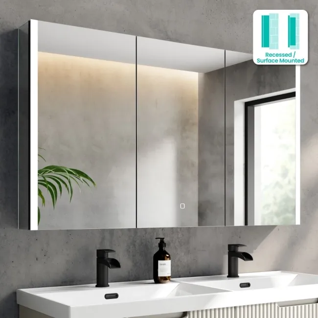Selma Matt Black Illuminated LED Recessed Mirror Cabinet 700x1200mm