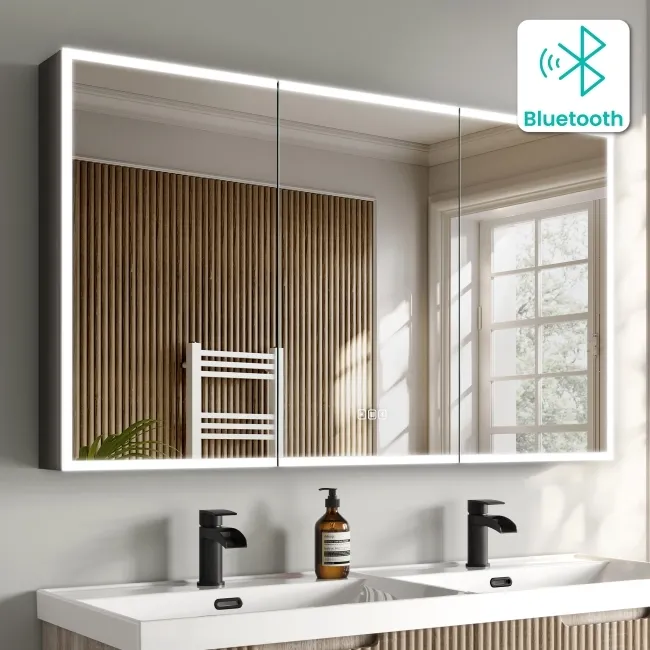 Esme Matt Black Illuminated LED Mirror Cabinet With BLUETOOTH Speaker 700x1200mm