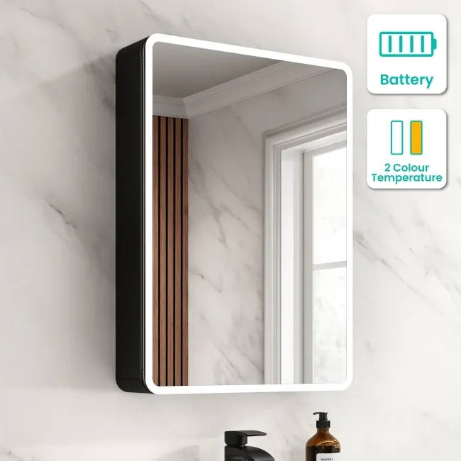 Aurora Battery Powered Matt Black Illuminated LED Mirror Cabinet 700x500mm