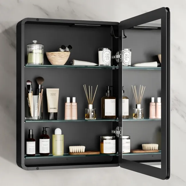 Aurora Battery Powered Matt Black Illuminated LED Mirror Cabinet 700x500mm
