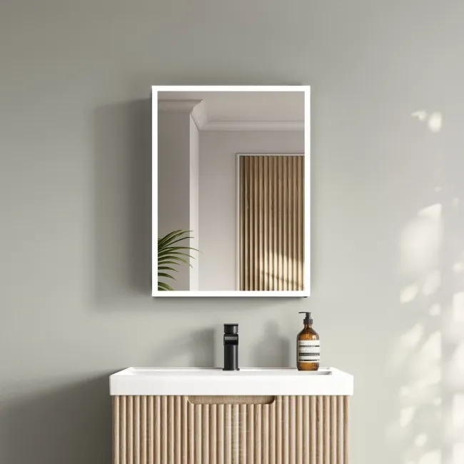 Esme Battery Powered Matt Black Illuminated LED Mirror Cabinet 600x450mm