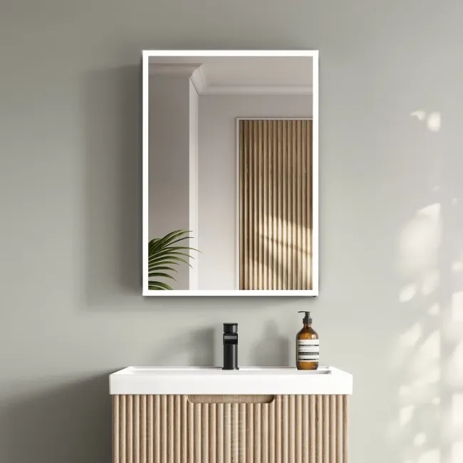 Esme Battery Powered Matt Black Illuminated LED Mirror Cabinet 700x500mm