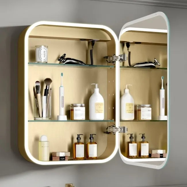 Willow Brushed Brass Illuminated LED Mirror Cabinet 700x500mm