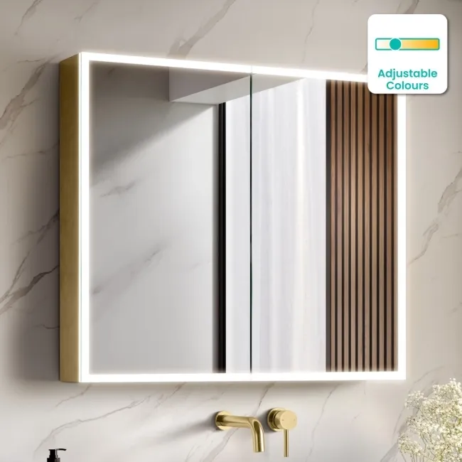 Margot Brushed Brass Illuminated LED Mirror Cabinet 700x800mm