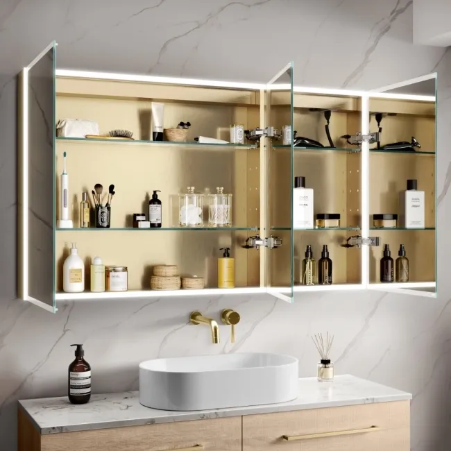 Margot Brushed Brass Illuminated LED Mirror Cabinet With BLUETOOTH Speaker & USB Port 700x1200mm