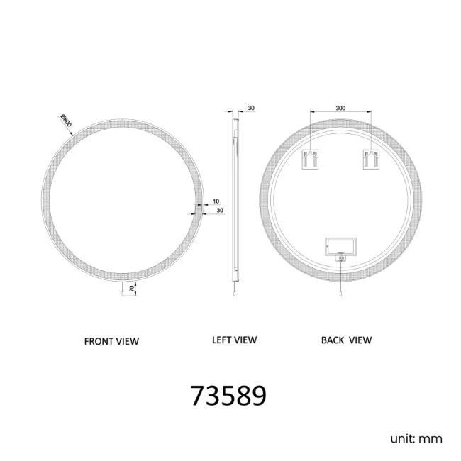 Delilah Battery Powered Black Framed Round Illuminated LED Mirror 800mm