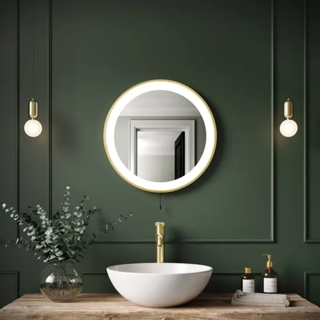 Delilah Battery Powered Brushed Brass Round Illuminated LED Mirror 500mm