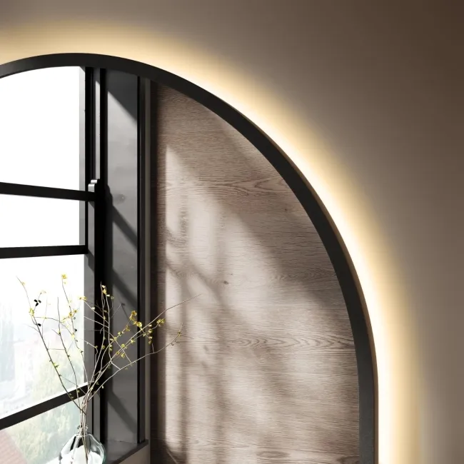 Maya Battery Powered Black Framed Arched Backlit Illuminated LED Mirror 750x500mm