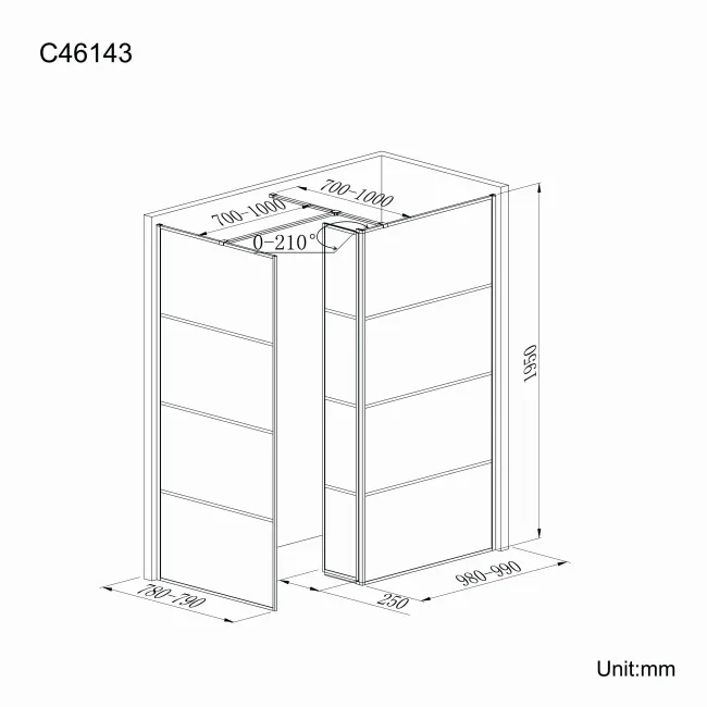 Munich Matt Black Grid 8mm Walk In Shower Enclosure 1000mm & 800mm Glass with Pivotal Return Panel