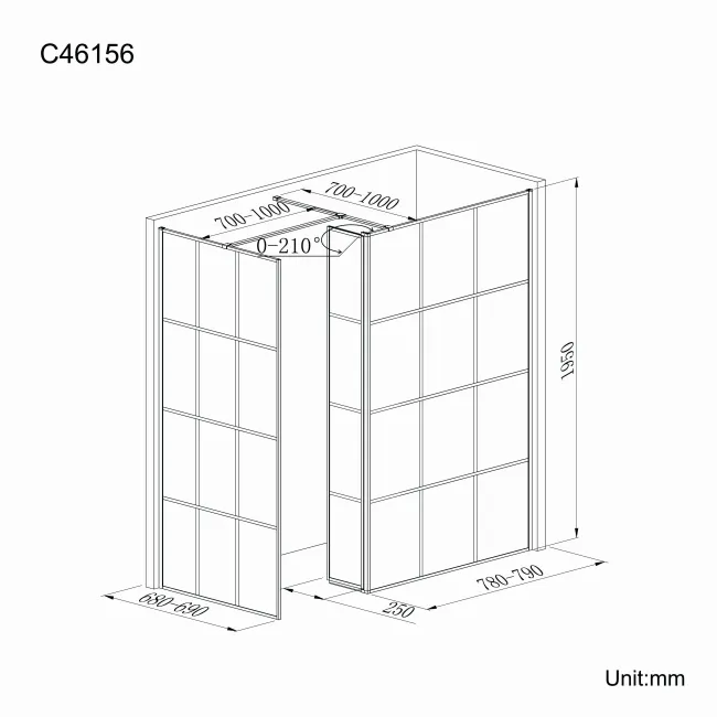 Munich Matt Black Grid 8mm Walk In Shower Enclosure 800mm & 700mm Glass with Pivotal Return Panel
